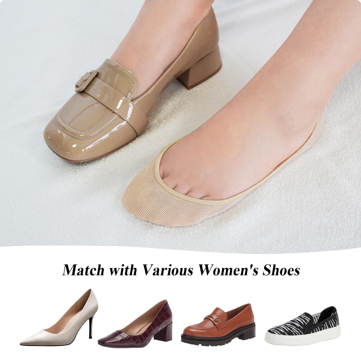 SIXDAYSOX No Show Socks Women for Flats 4 to 8 Pack Non Slip Invisible Ultra Low Cut Socks Shoe Size 5-8/9-11