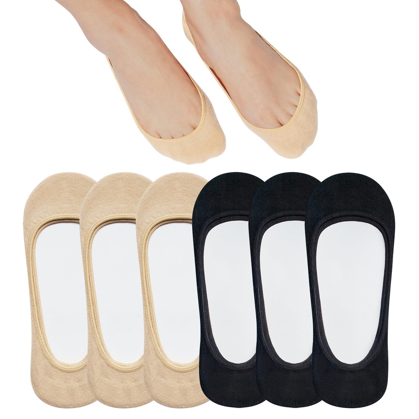 SIXDAYSOX No Show Socks Women for Flats 4 to 8 Pack Non Slip Invisible Ultra Low Cut Socks Shoe Size 5-8/9-11
