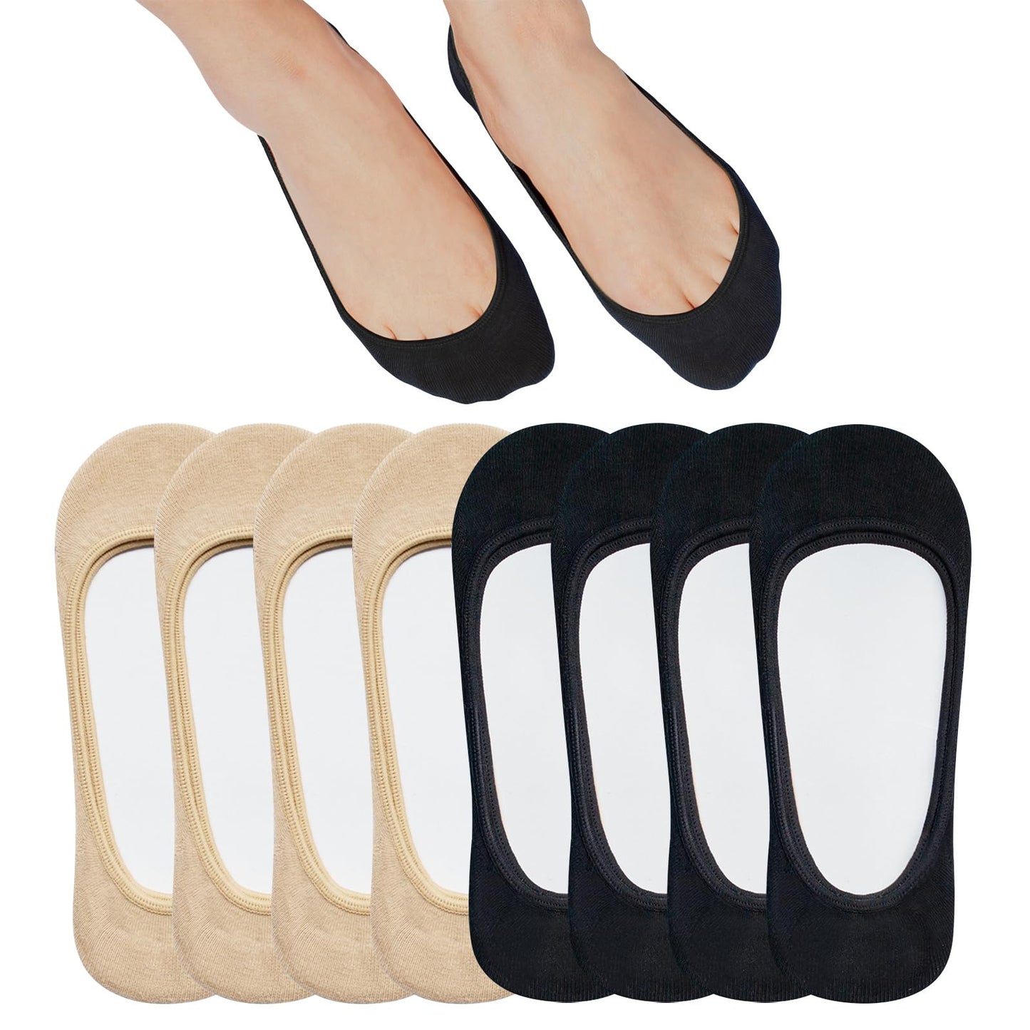 SIXDAYSOX No Show Socks Women for Flats 4 to 8 Pack Non Slip Invisible Ultra Low Cut Socks Shoe Size 5-8/9-11