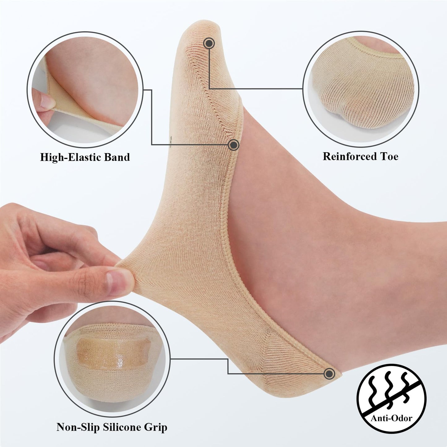 SIXDAYSOX No Show Socks Women for Flats 4 to 8 Pack Non Slip Invisible Ultra Low Cut Socks Shoe Size 5-8/9-11