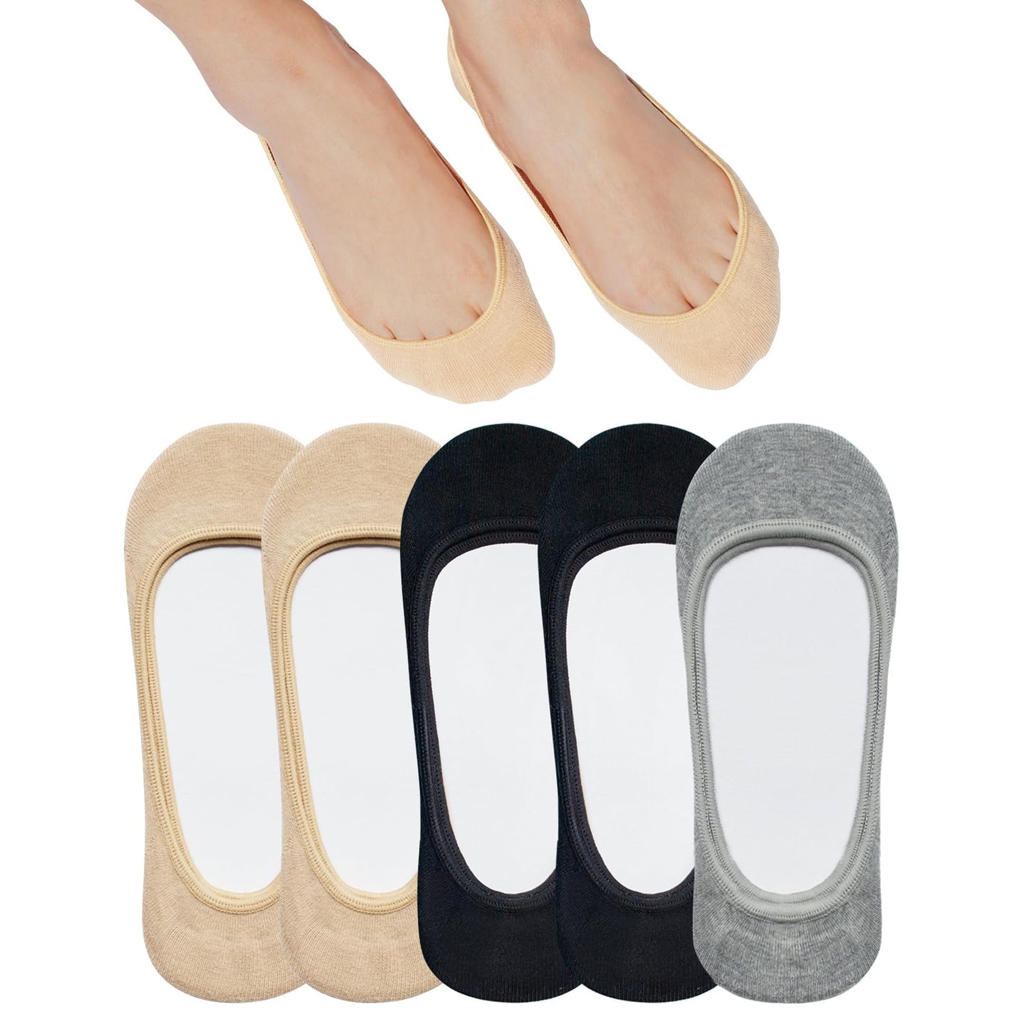 SIXDAYSOX No Show Socks Women for Flats 4 to 8 Pack Non Slip Invisible Ultra Low Cut Socks Shoe Size 5-8/9-11